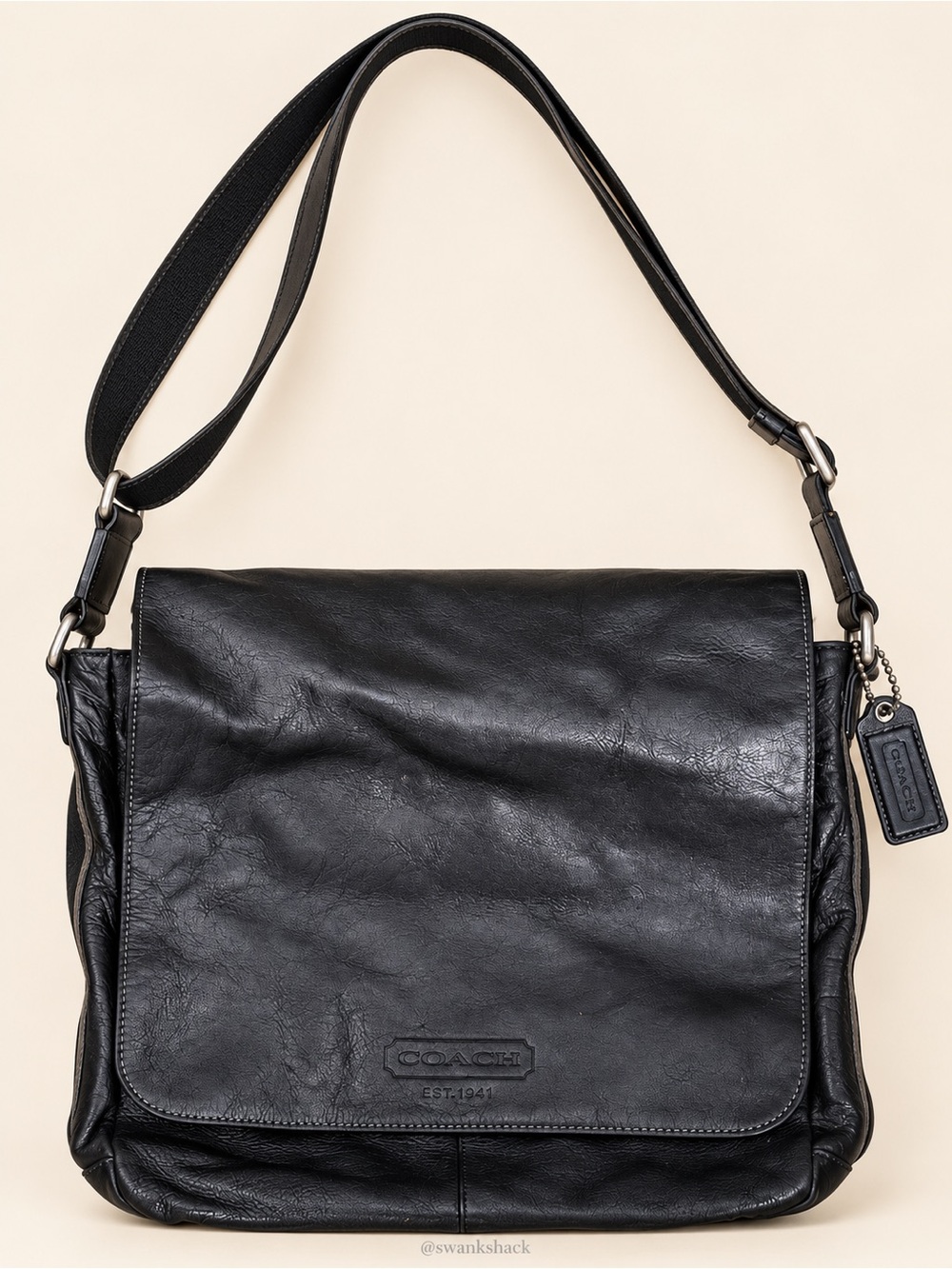 Coach Heritage Web Black Leather Map Crossbody Messenger Bag F70555